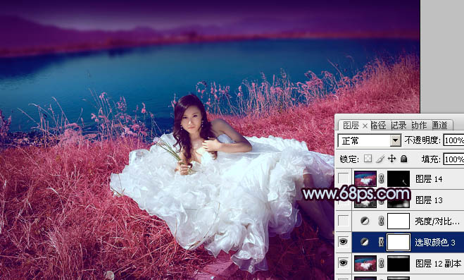 Photoshop 仿V2经典暗调蓝紫色效果婚片