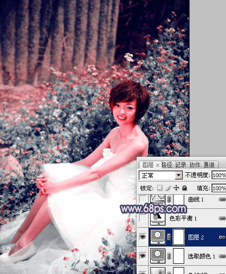 Photoshop将外景人物图片调成柔和的古典暗调青紫色