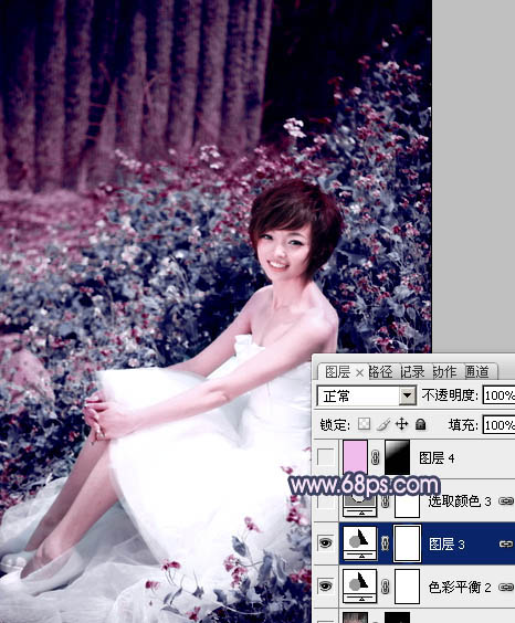Photoshop将外景人物图片调成柔和的古典暗调青紫色