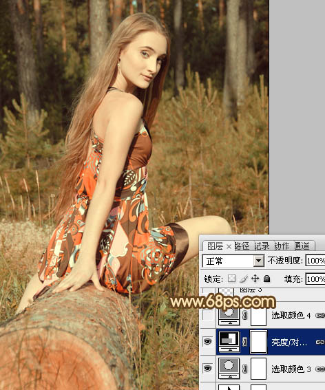 Photoshop将树林美女图片调成淡淡的橙色调
