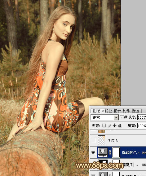 Photoshop将树林美女图片调成淡淡的橙色调