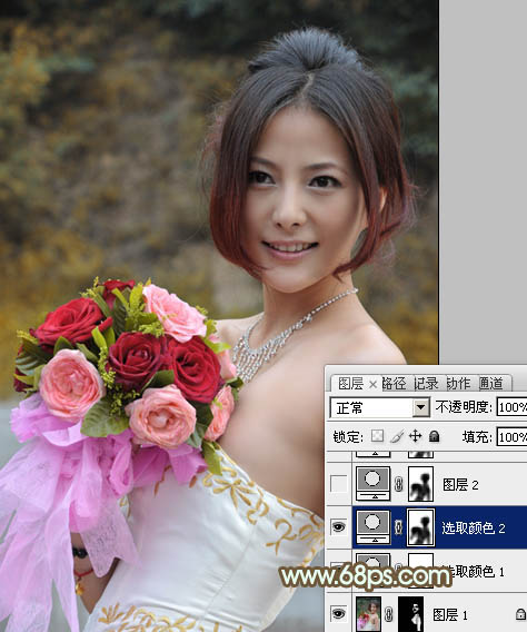 Photoshop将美女婚片调出柔美的秋季黄褐色效果