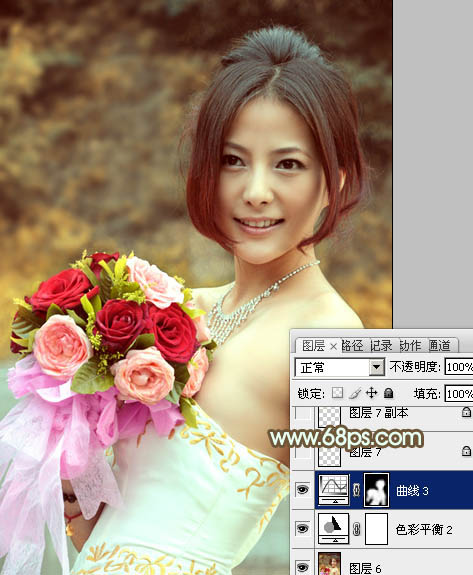 Photoshop将美女婚片调出柔美的秋季黄褐色效果