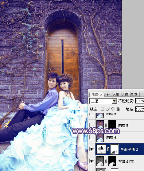 Photoshop将古城婚片调出甜美的粉蓝色效果