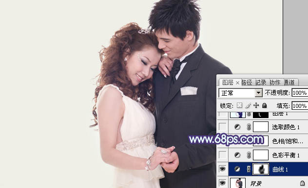 Photoshop将婚片打造出纯美的淡调青紫色效果