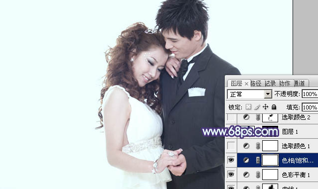 Photoshop将婚片打造出纯美的淡调青紫色效果