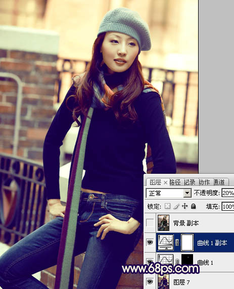 Photoshop将街道美女图片加上淡淡的舒适的暖色调效果