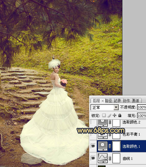 Photoshop将外景婚片调制出清爽的黄绿色效果