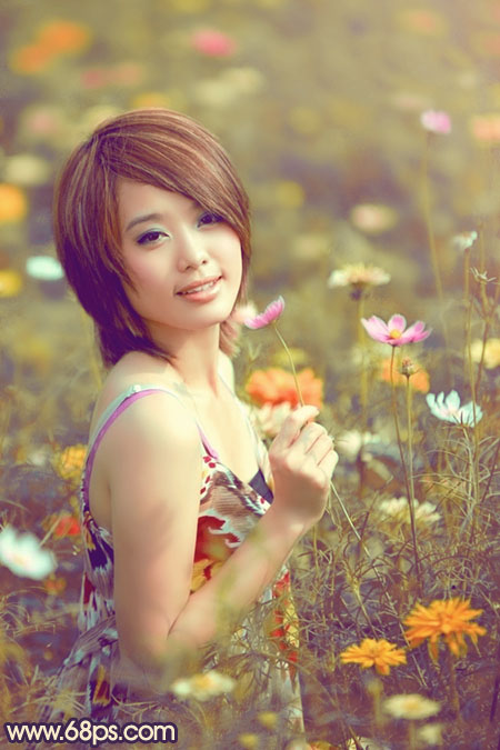 Photosho将花景美女图片调出流行的淡暖色效果