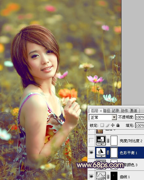 Photosho将花景美女图片调出流行的淡暖色效果