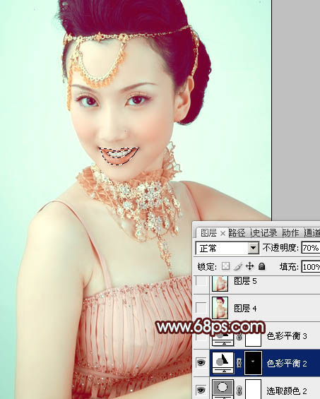 Photoshop调出写真人物图片甜美的粉青色