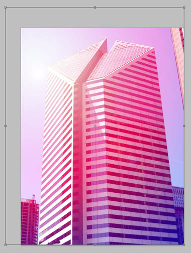 photoshop利用渐变工具将建筑图片打造出梦幻的紫红色效果