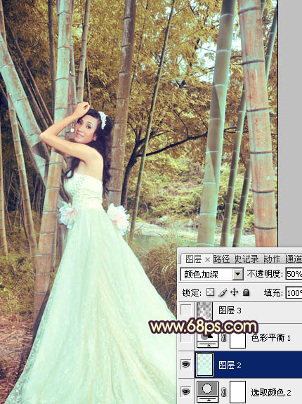Photoshop将竹林婚片打造出柔和的黄褐色效果