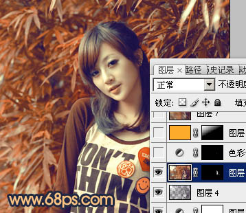 Photoshop将竹林美女图片调制出甜美的橙红色效果