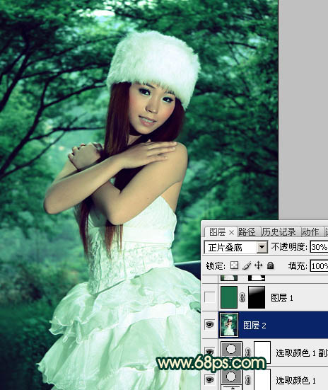 Photoshop将外景美女图片调制出漂亮的暗调青绿色效果