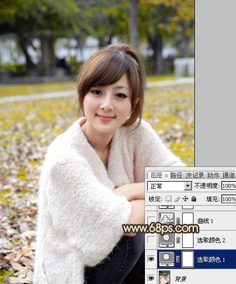 Photoshop将公园美女图片调制出甜美的黄褐色效果