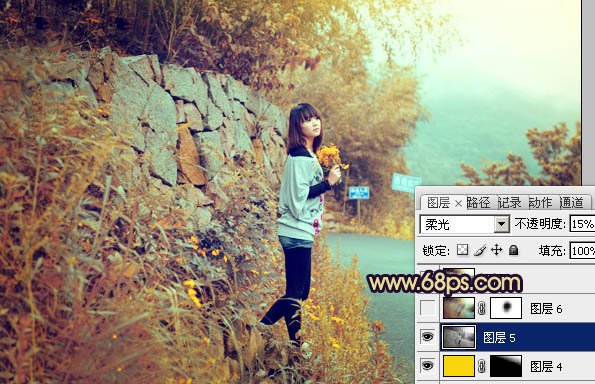 Photoshop将山野人物图片调成橙黄的秋季色