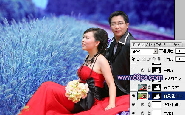 Photoshop将铁轨婚片调制成暗调青蓝色效果