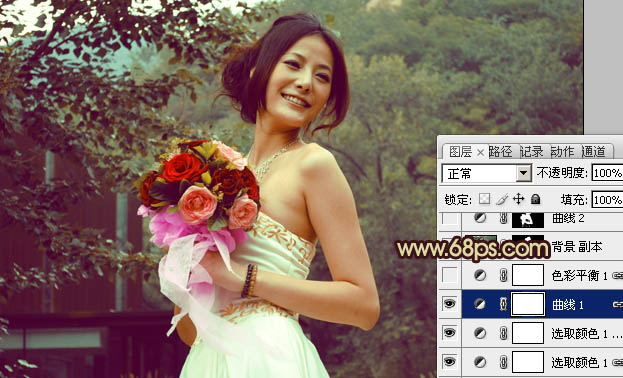 Photoshop将外景婚片打造出流行的青褐色效果