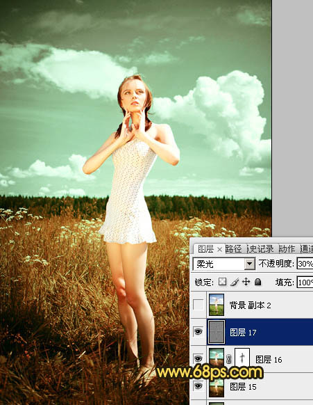 Photoshop将旷野人物图片调制出柔美的暗调青绿色