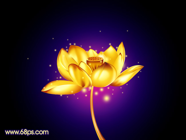 Photoshop将制作出非常精致有质感的黄金色莲花