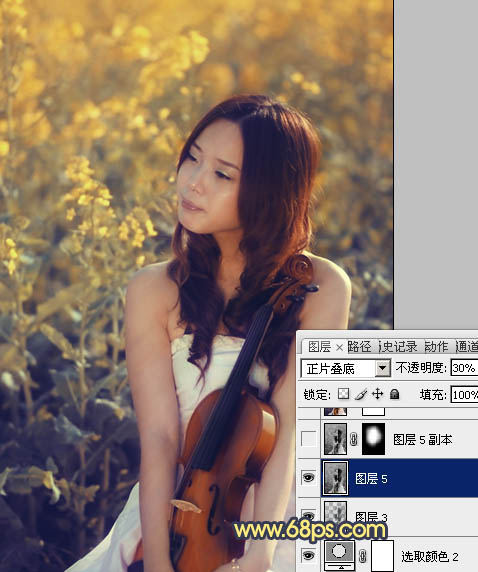 Photoshop将菜田美女图片调成柔美的古典暖色调