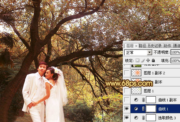 Photoshop将绿色婚片调制出温馨的橙褐色效果