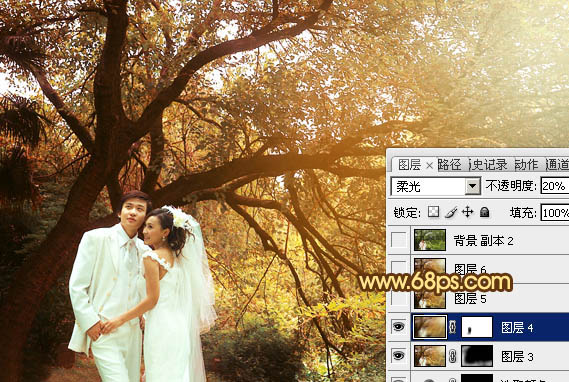 Photoshop将绿色婚片调制出温馨的橙褐色效果