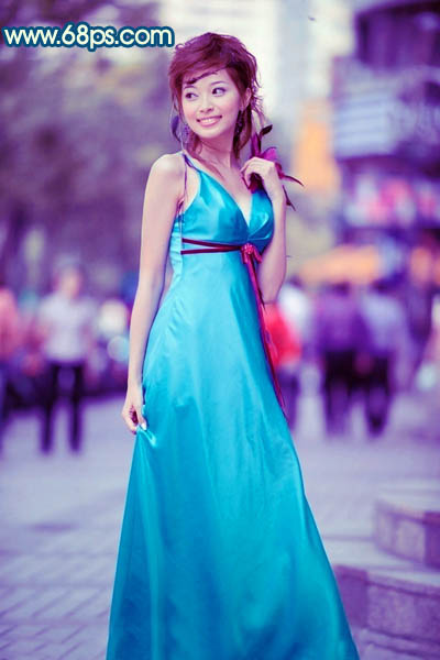 Photoshop下将街景美女图片调成时尚的青蓝色