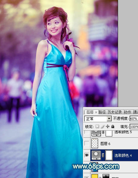 Photoshop下将街景美女图片调成时尚的青蓝色