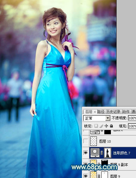 Photoshop下将街景美女图片调成时尚的青蓝色