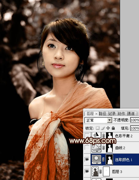 Photoshop将外景美女图片调制出非常有个性的橙褐色