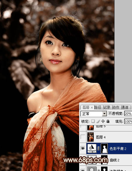 Photoshop将外景美女图片调制出非常有个性的橙褐色