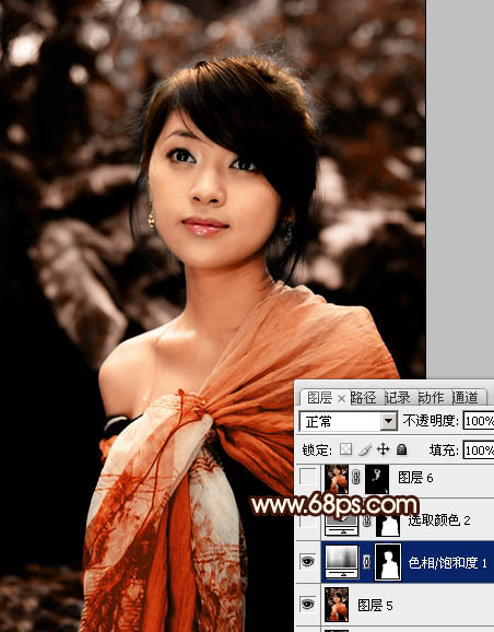 Photoshop将外景美女图片调制出非常有个性的橙褐色