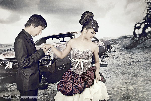 Photoshop将外景婚片调制出清晰有韵味的古典中性色