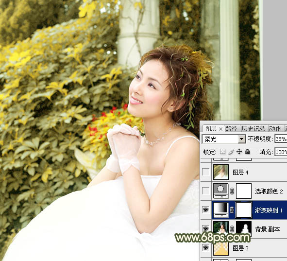 Photoshop为外景美女婚片添加淡黄的蜜糖色