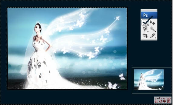 Photoshop制作超梦幻的蓝色天使婚片