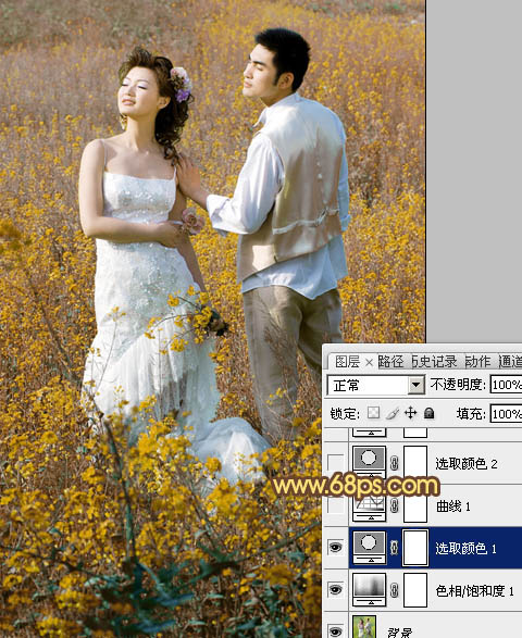 Photoshop制作柔和的金色花朵背景婚片