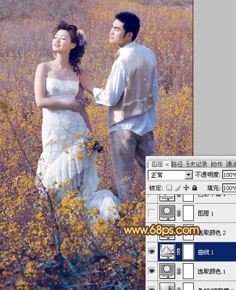 Photoshop制作柔和的金色花朵背景婚片