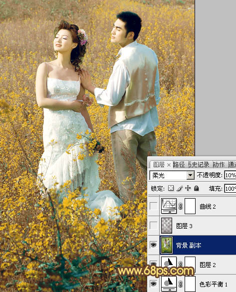 Photoshop制作柔和的金色花朵背景婚片