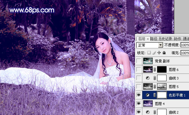 Photoshop将外景婚片调成斑斓的暗蓝色