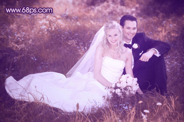 Photoshop将外景婚片调成淡淡的紫红色