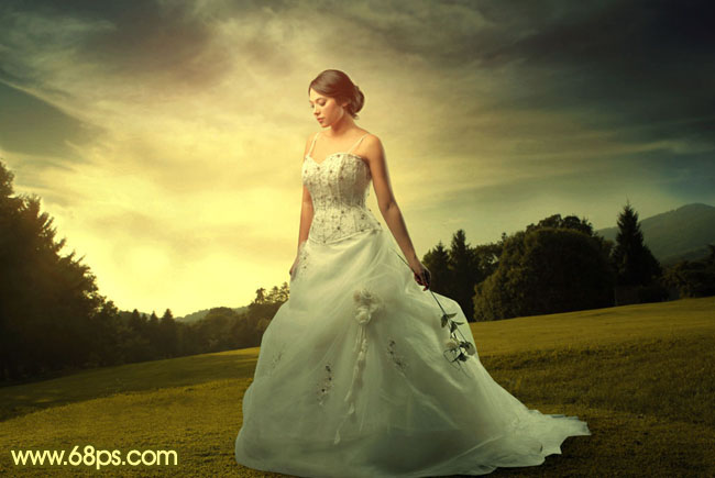Photoshop将外景婚片调成柔美的暖调