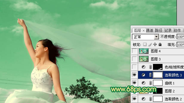 Photoshop将外景人物图片调成清爽的青绿色