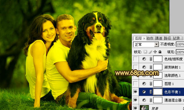 Photoshop将外景情侣图片调成温馨的黄褐色