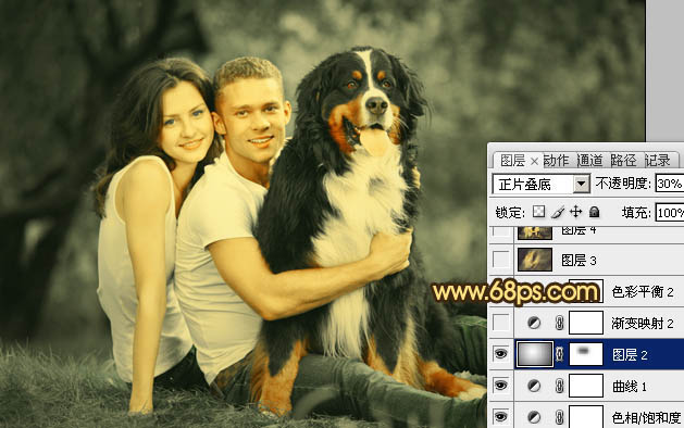Photoshop将外景情侣图片调成温馨的黄褐色