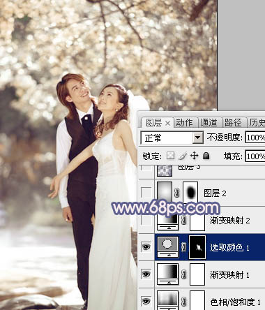 Photoshop将偏暗的外景婚片调成梦幻的淡蓝色
