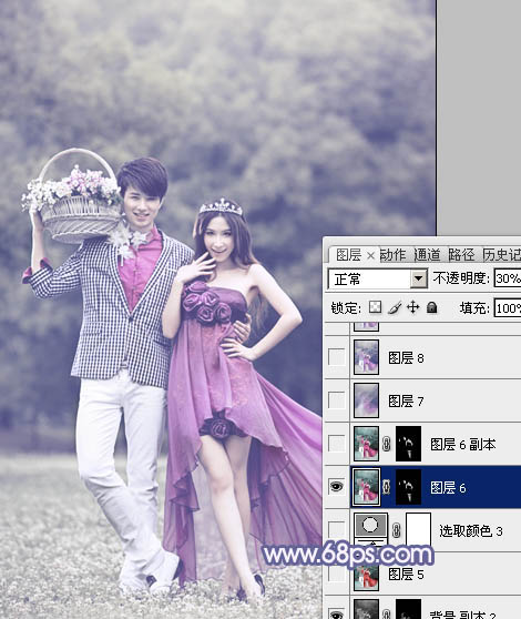 Photoshop将外景人物图片调成淡淡的蓝紫色