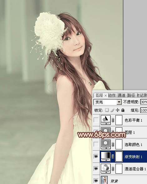 Photoshop将美女婚片调成柔美的淡褐色