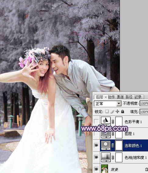 Photoshop将外景婚片打造成浪漫的紫红色